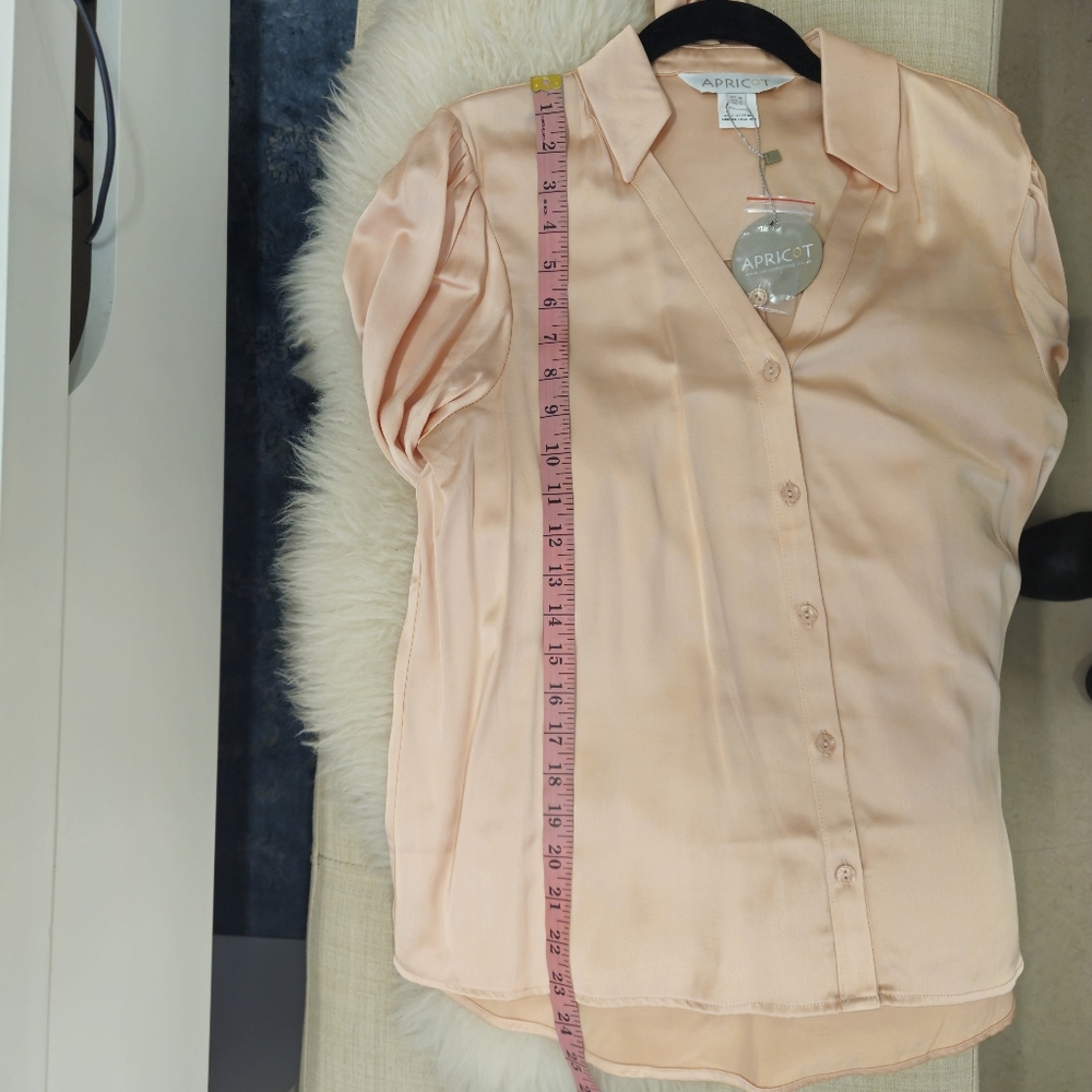 Peach Satin V Neck Collared Blouse - Picture 6 of 12